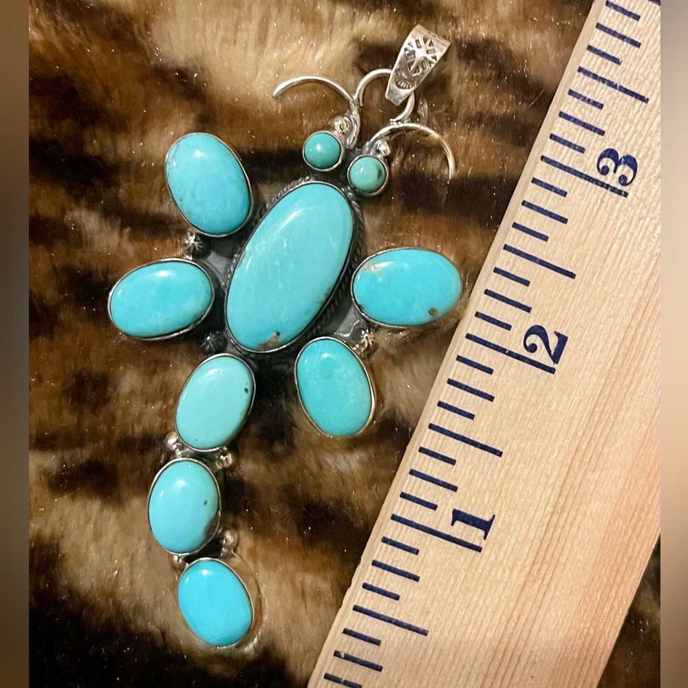 Huge Native American Sterling Silver Turquoise Dragonfly Pendant